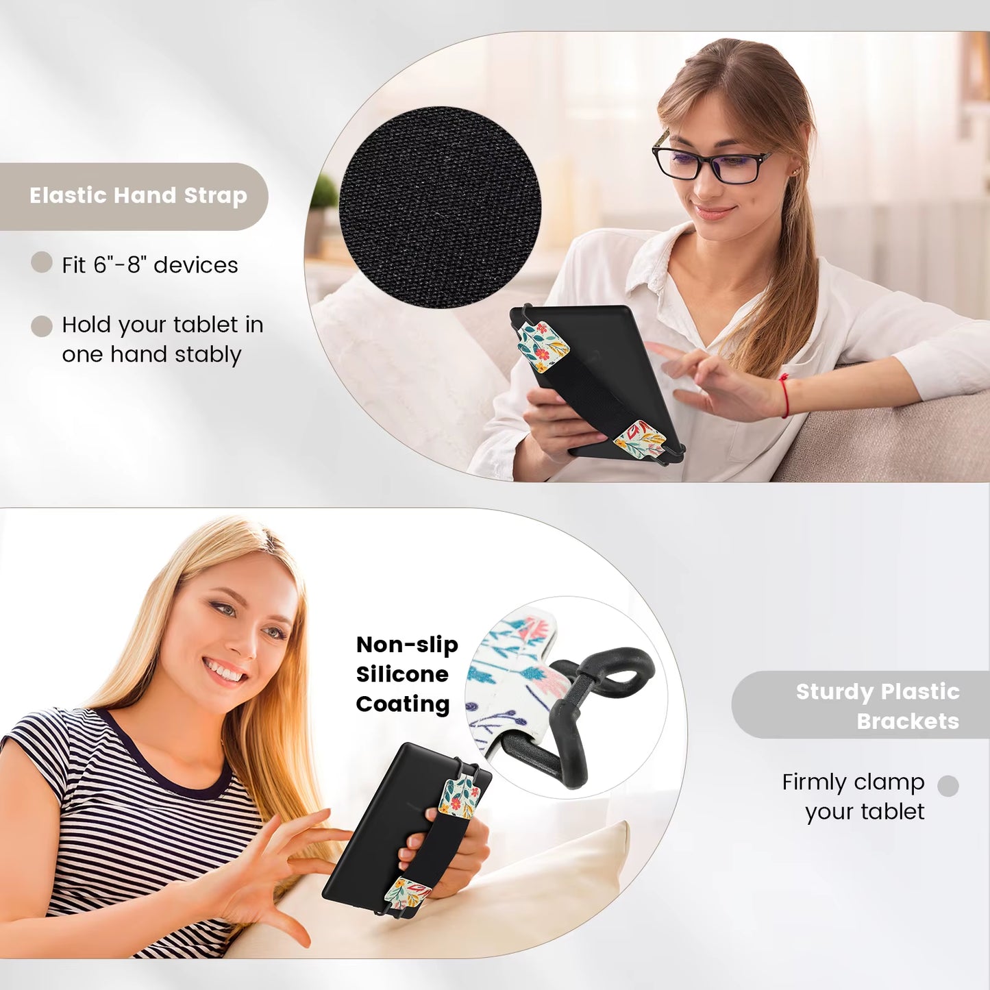 E-Reader Hand-Strap for 6-8" Tablet - Kindle/Kobo/Voyaga/Lenovo/Sony Kindle E-Book Tablet, Elastic Vers