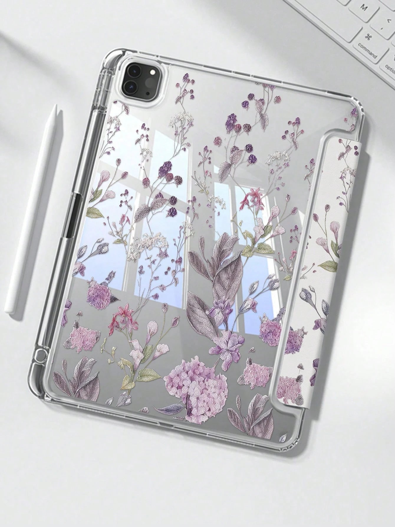 Adorable Purple Grass Flower Acrylic Case for iPad 7th, 8th & 10th Gen - Shockproof, Built-In Pen Slot, Multi-Stand & Sleep/Wake Function - Perfect Halloween & New Year Gift!