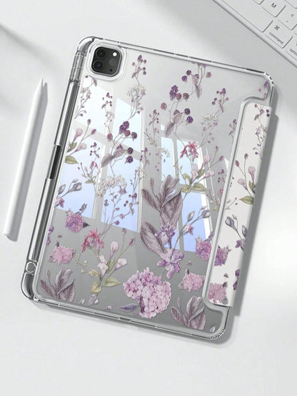 Adorable Purple Grass Flower Acrylic Case for iPad 7th, 8th & 10th Gen - Shockproof, Built-In Pen Slot, Multi-Stand & Sleep/Wake Function - Perfect Halloween & New Year Gift!