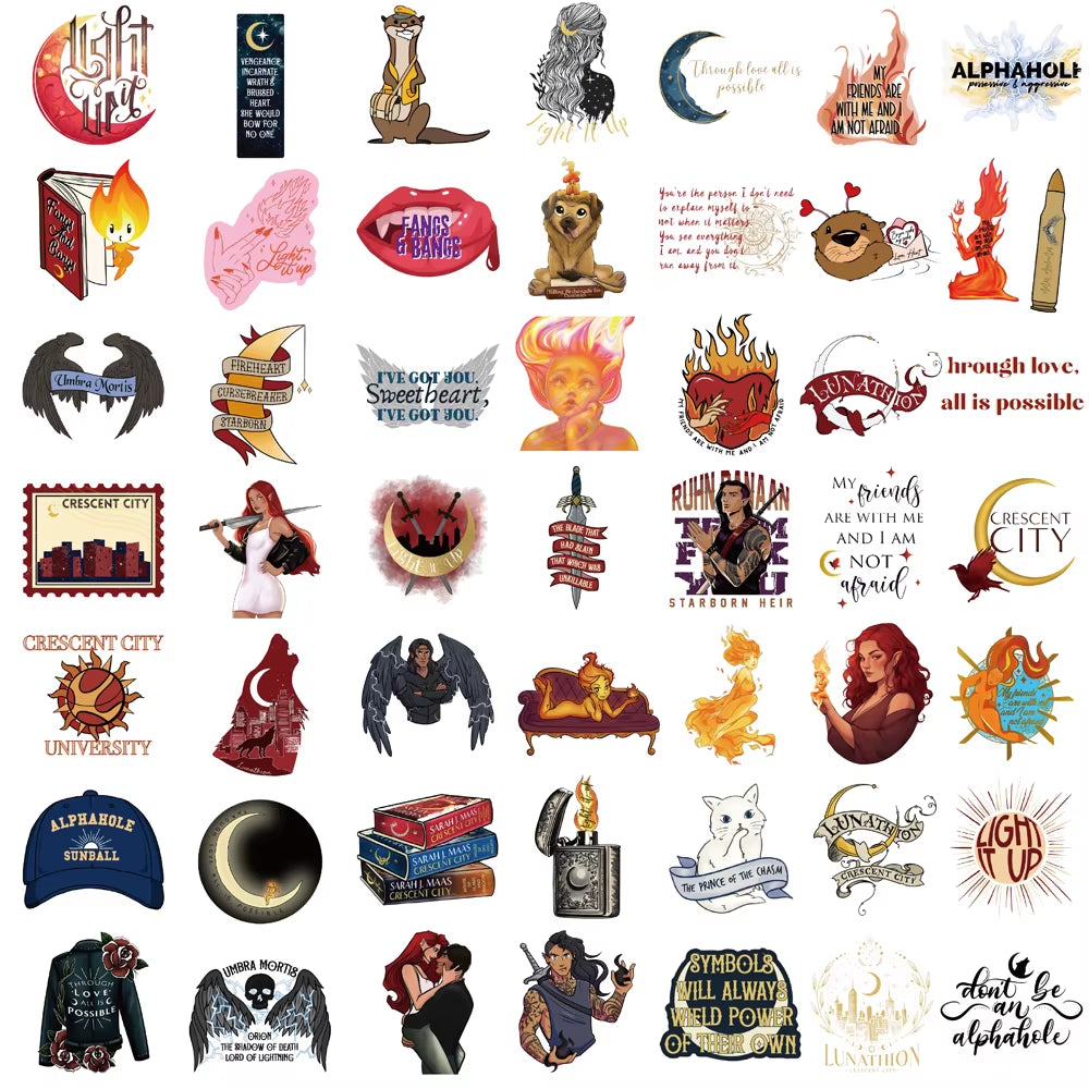 50PCS Crescent City House of Flame Sticker Cartoon Graffiti Luggage Skateboard Gifts Guitar Phone Laptop Scrapbook Stickers