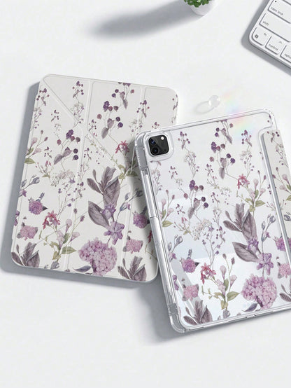 Adorable Purple Grass Flower Acrylic Case for iPad 7th, 8th & 10th Gen - Shockproof, Built-In Pen Slot, Multi-Stand & Sleep/Wake Function - Perfect Halloween & New Year Gift!