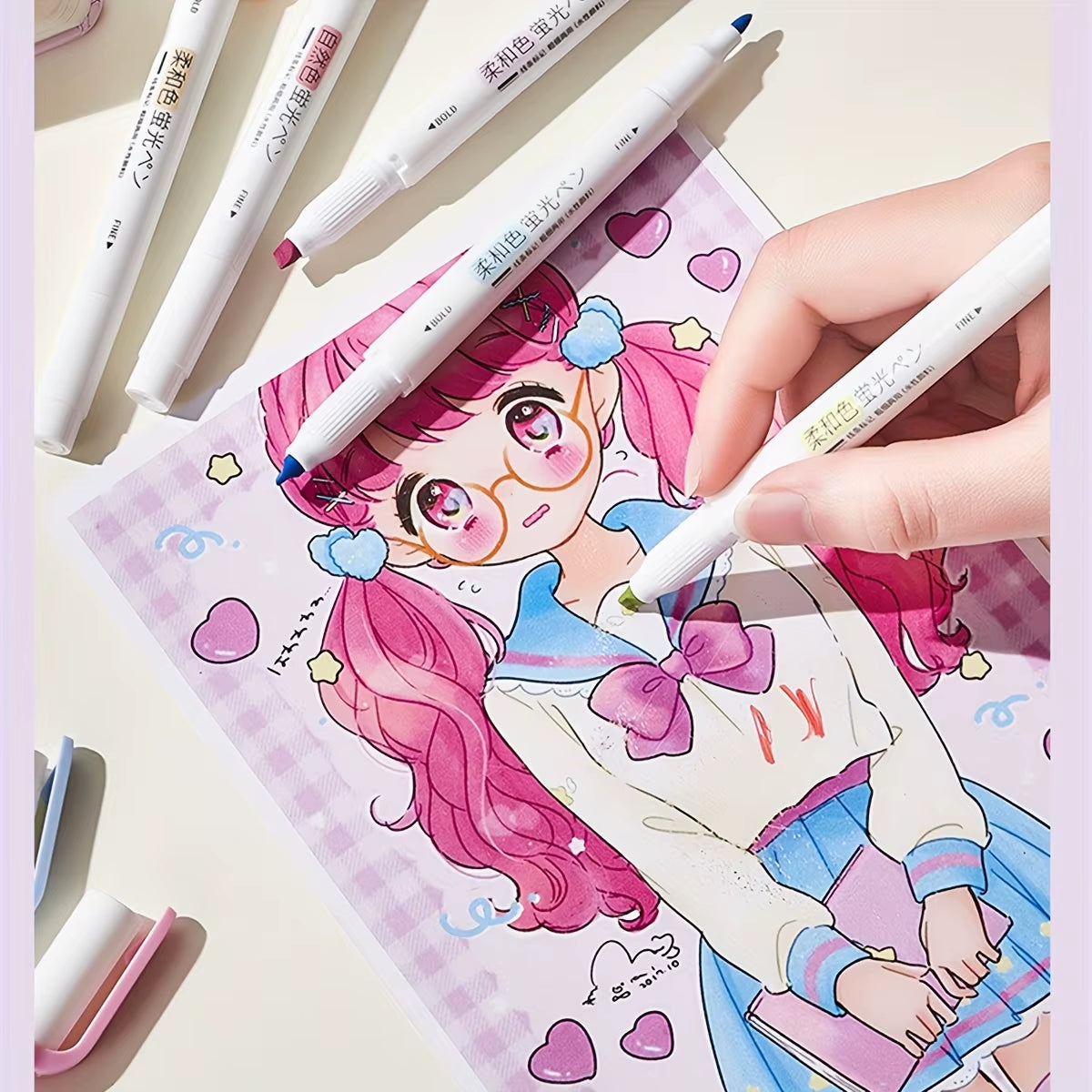 5 Colors Double Headed Fluorescent Highlighter Pen Set