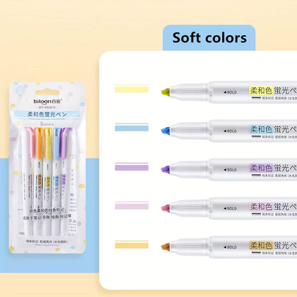 5 Colors Double Headed Fluorescent Highlighter Pen Set