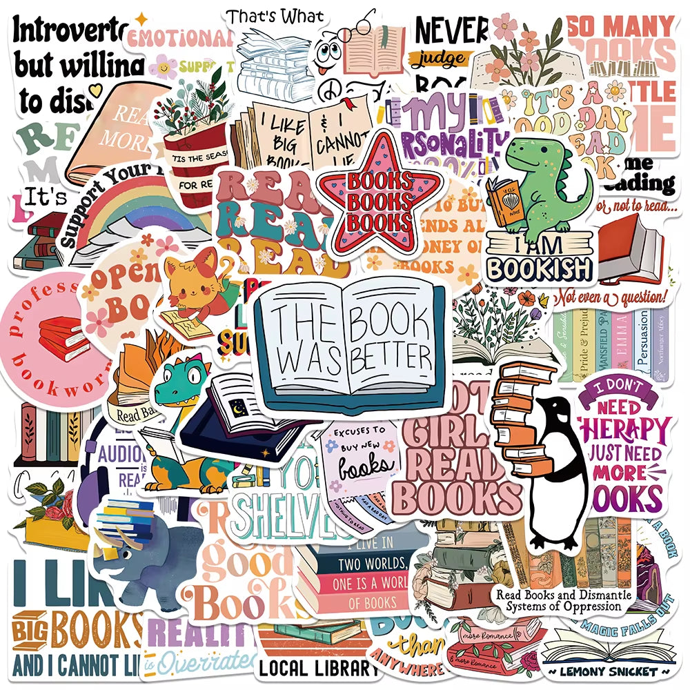 50PCS Stickers for E-Reader Laptop- Book Bicycle Guitar Skateboard theme