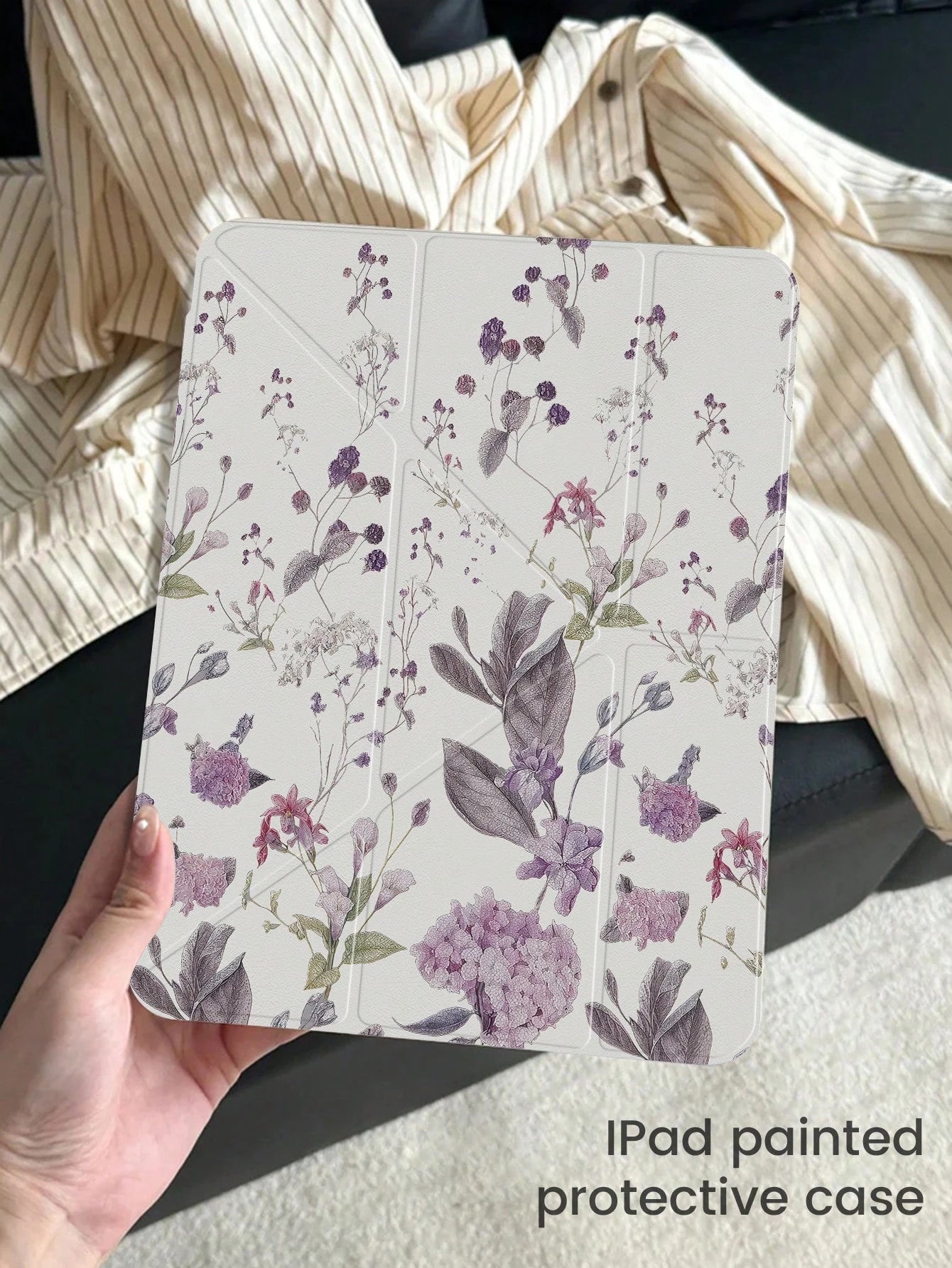 Adorable Purple Grass Flower Acrylic Case for iPad 7th, 8th & 10th Gen - Shockproof, Built-In Pen Slot, Multi-Stand & Sleep/Wake Function - Perfect Halloween & New Year Gift!