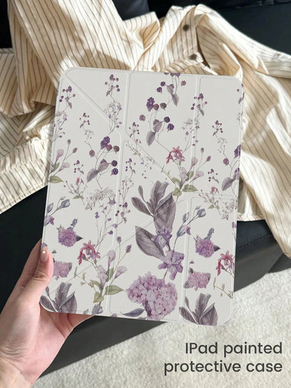 Adorable Purple Grass Flower Acrylic Case for iPad 7th, 8th & 10th Gen - Shockproof, Built-In Pen Slot, Multi-Stand & Sleep/Wake Function - Perfect Halloween & New Year Gift!