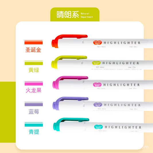 5 Colors Double Headed Fluorescent Highlighter Pen Set