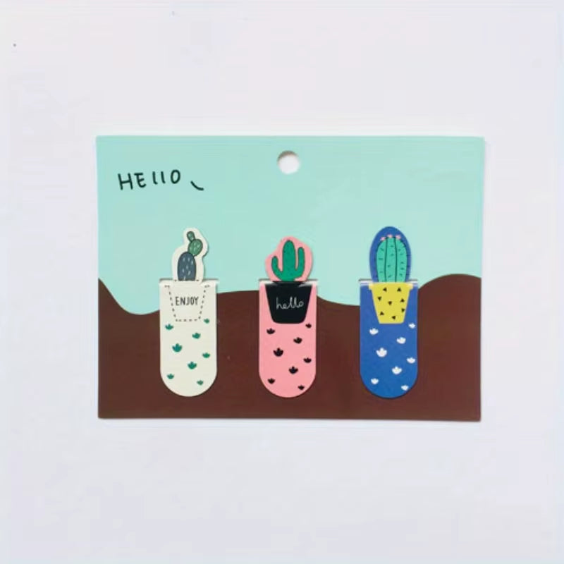 3Pcs/Set Cactus Design Magnetic Bookmarks