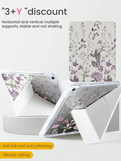 Adorable Purple Grass Flower Acrylic Case for iPad 7th, 8th & 10th Gen - Shockproof, Built-In Pen Slot, Multi-Stand & Sleep/Wake Function - Perfect Halloween & New Year Gift!