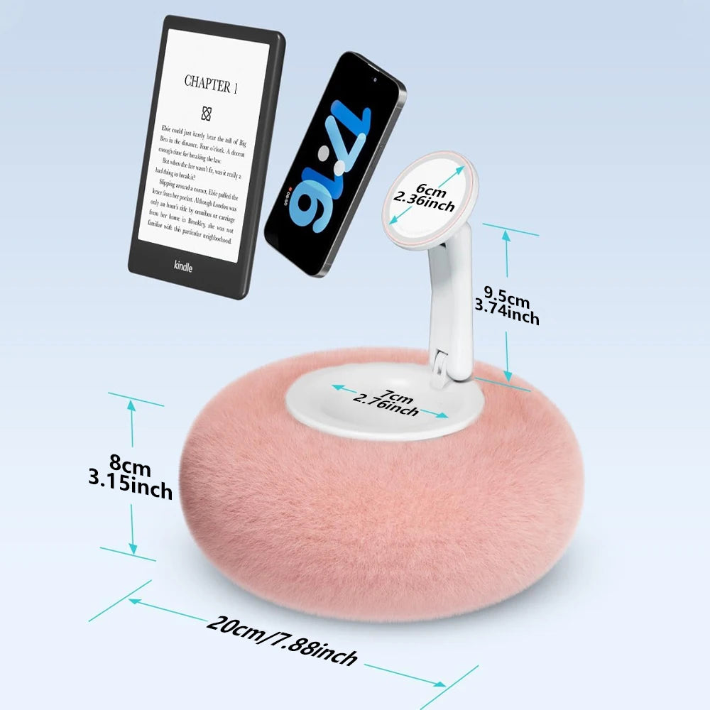Versatile Magnetic Phone Holder with 360° Rotation - Foldable Plush Pillow Desktop Stand for iPhone and iPad