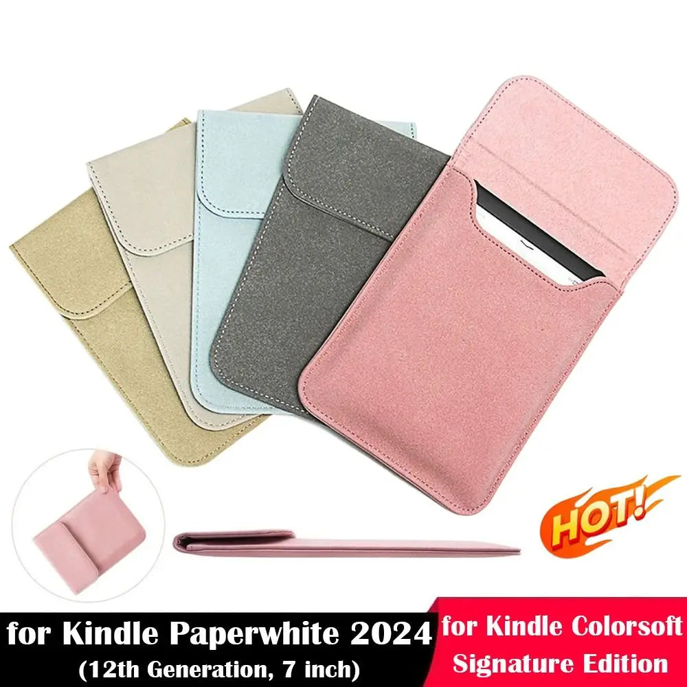 6.8 7 Inch E-Reader Sleeve PU Leather 12Th Generation Storage Bag for Kindle Paperwhite 2024/Colorsoft Signature Edition