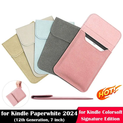 6.8 7 Inch E-Reader Sleeve PU Leather 12Th Generation Storage Bag for Kindle Paperwhite 2024/Colorsoft Signature Edition