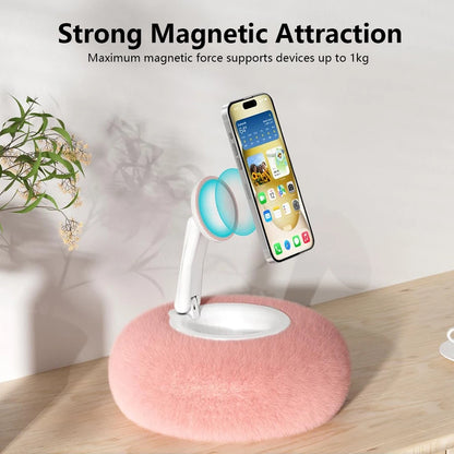 Versatile Magnetic Phone Holder with 360° Rotation - Foldable Plush Pillow Desktop Stand for iPhone and iPad