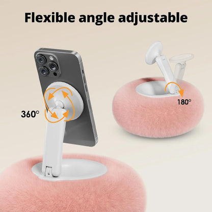 Versatile Magnetic Phone Holder with 360° Rotation - Foldable Plush Pillow Desktop Stand for iPhone and iPad