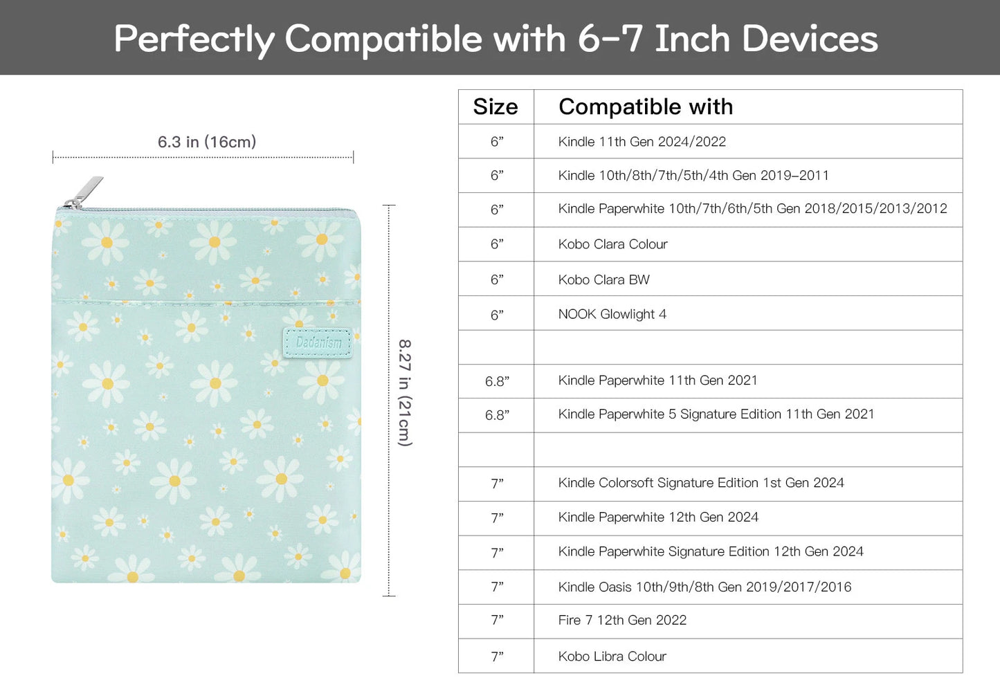 6-7" Protective Sleeve Cover Pouch Bag Carrying Case for 6" Kindle/Kindle Oasis/Kobo E-Reader Sleeve Case for 7" Kindle