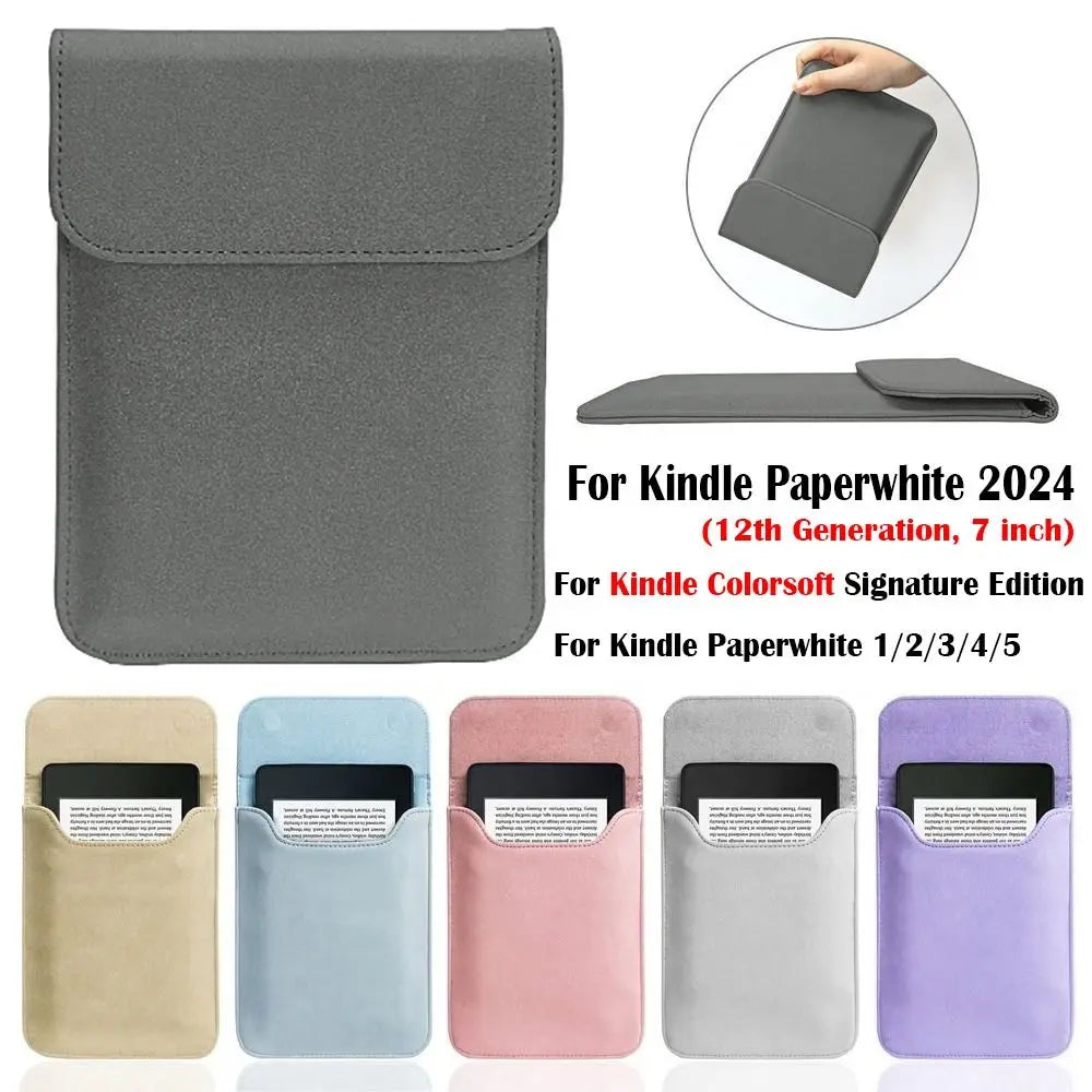 6.8 7 Inch E-Reader Sleeve PU Leather 12Th Generation Storage Bag for Kindle Paperwhite 2024/Colorsoft Signature Edition