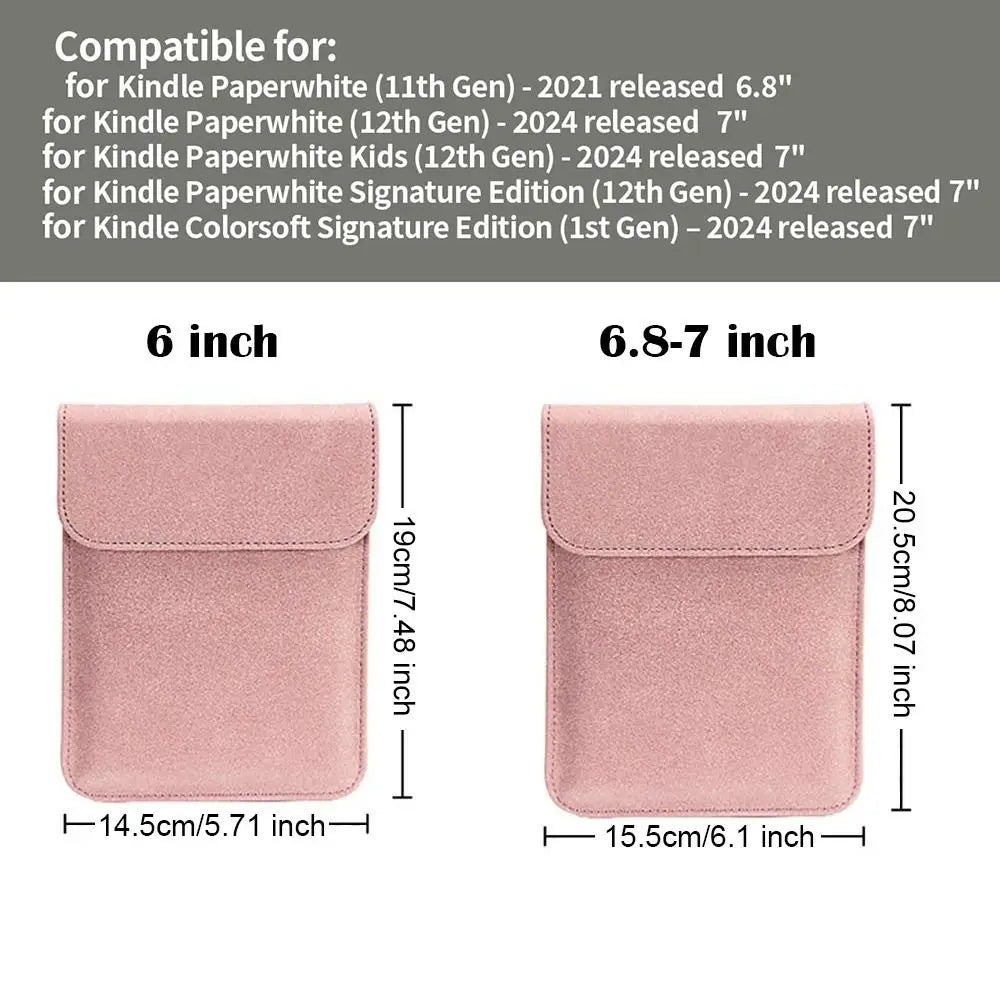 6.8 7 Inch E-Reader Sleeve PU Leather 12Th Generation Storage Bag for Kindle Paperwhite 2024/Colorsoft Signature Edition