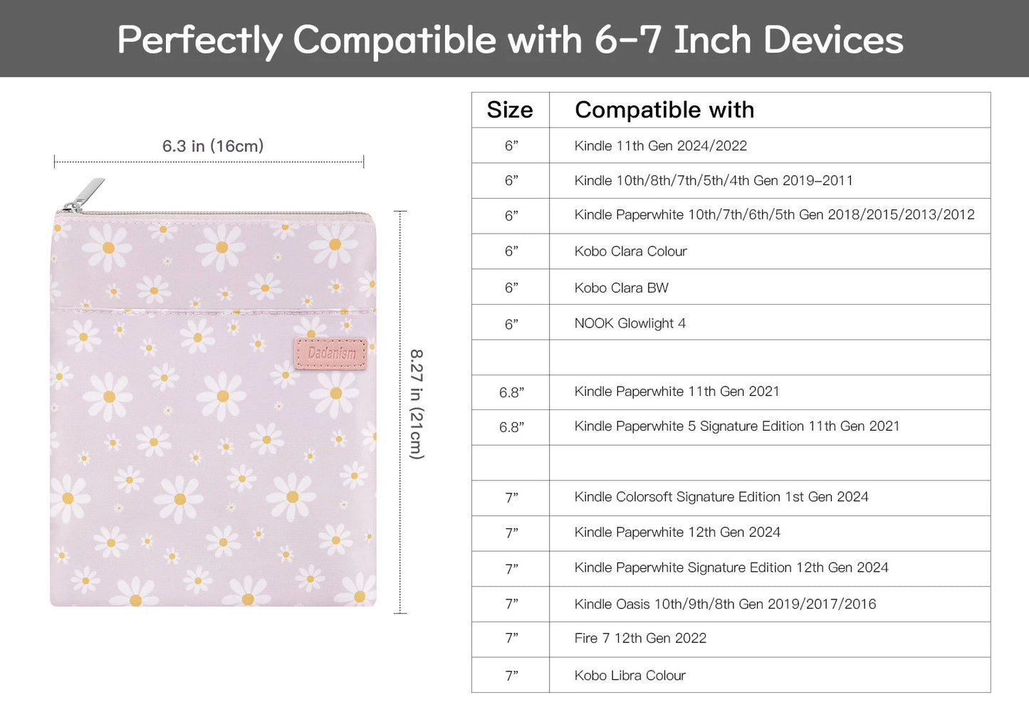 6-7" Protective Sleeve Cover Pouch Bag Carrying Case for 6" Kindle/Kindle Oasis/Kobo E-Reader Sleeve Case for 7" Kindle