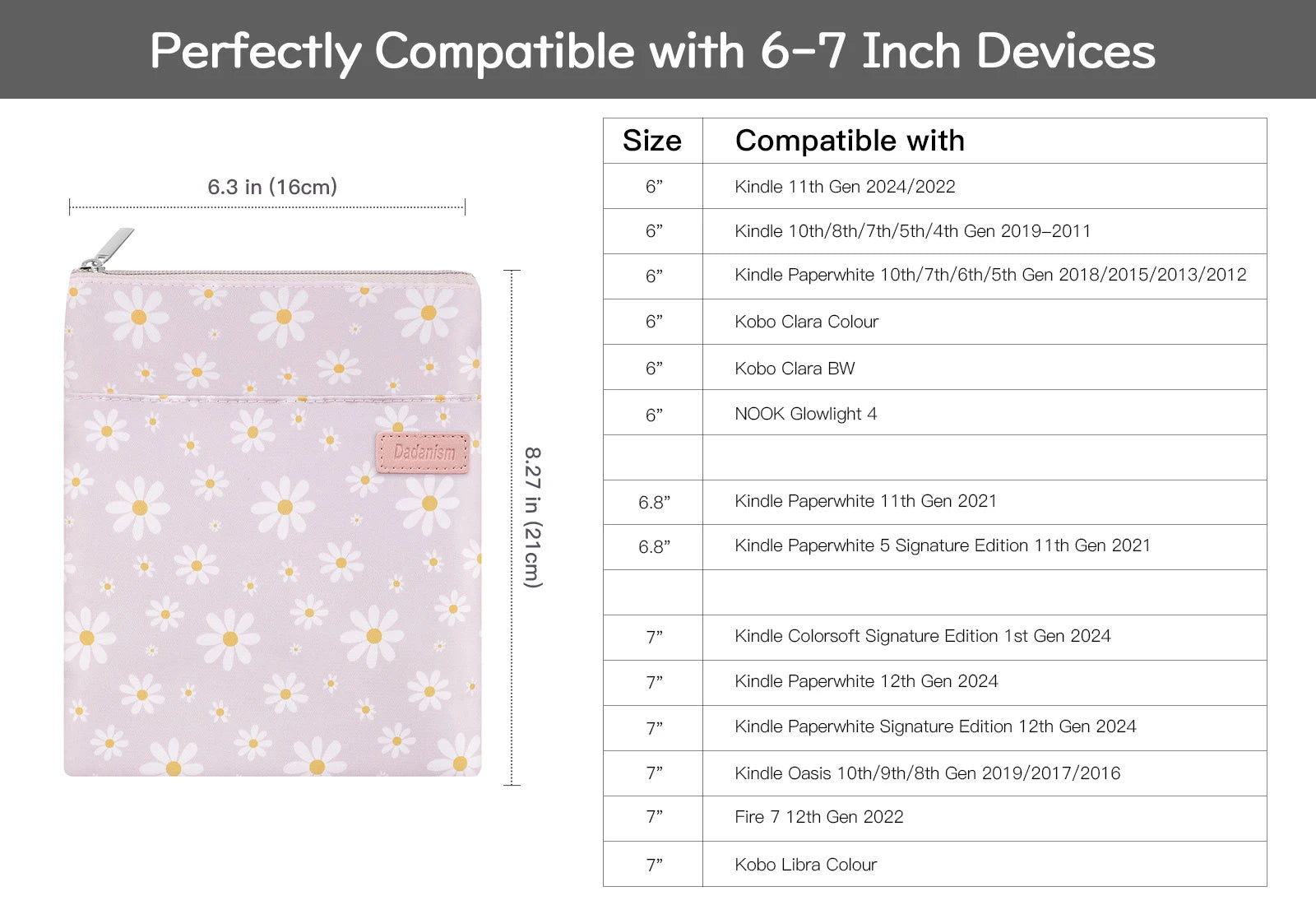 6-7" Protective Sleeve Cover Pouch Bag Carrying Case for 6" Kindle/Kindle Oasis/Kobo E-Reader Sleeve Case for 7" Kindle