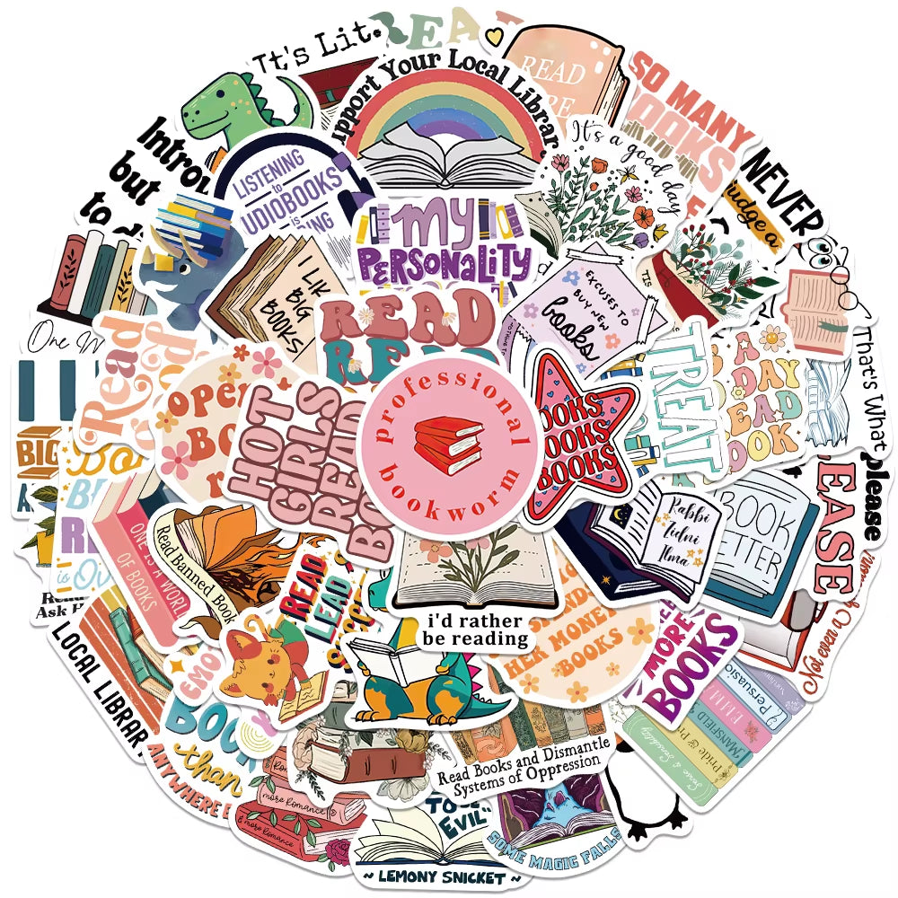 50PCS Stickers for E-Reader Laptop- Book Bicycle Guitar Skateboard theme