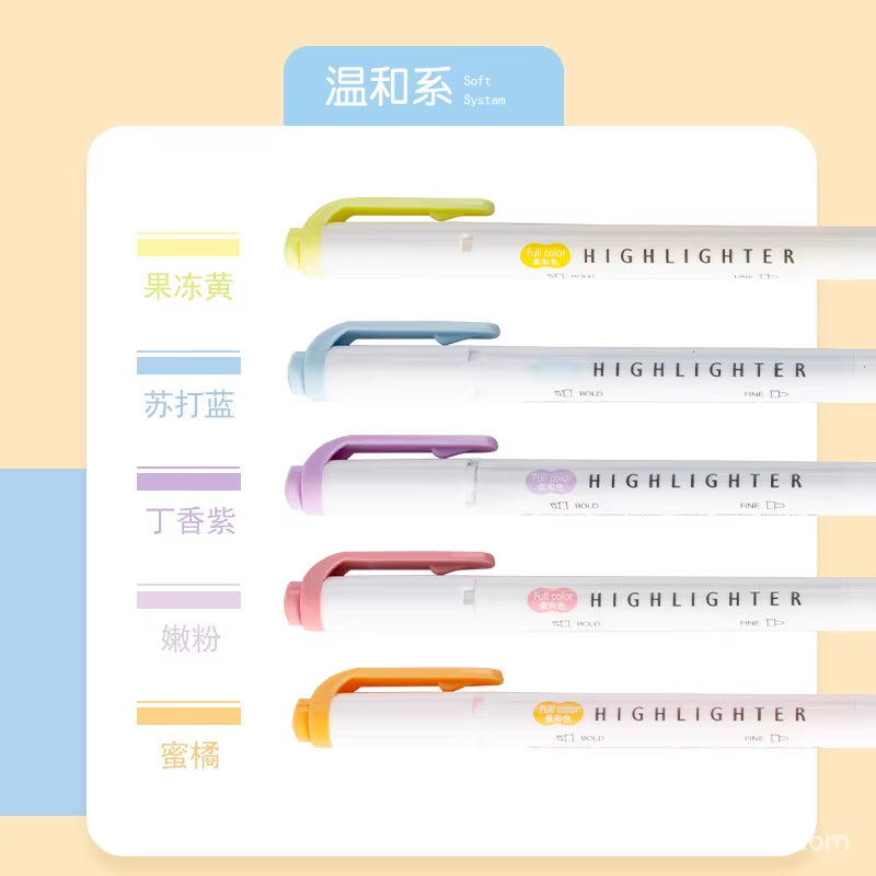 5 Colors Double Headed Fluorescent Highlighter Pen Set