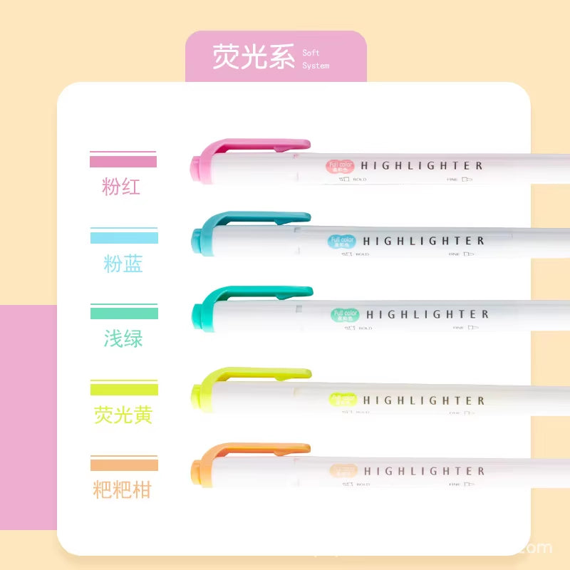 5 Colors Double Headed Fluorescent Highlighter Pen Set