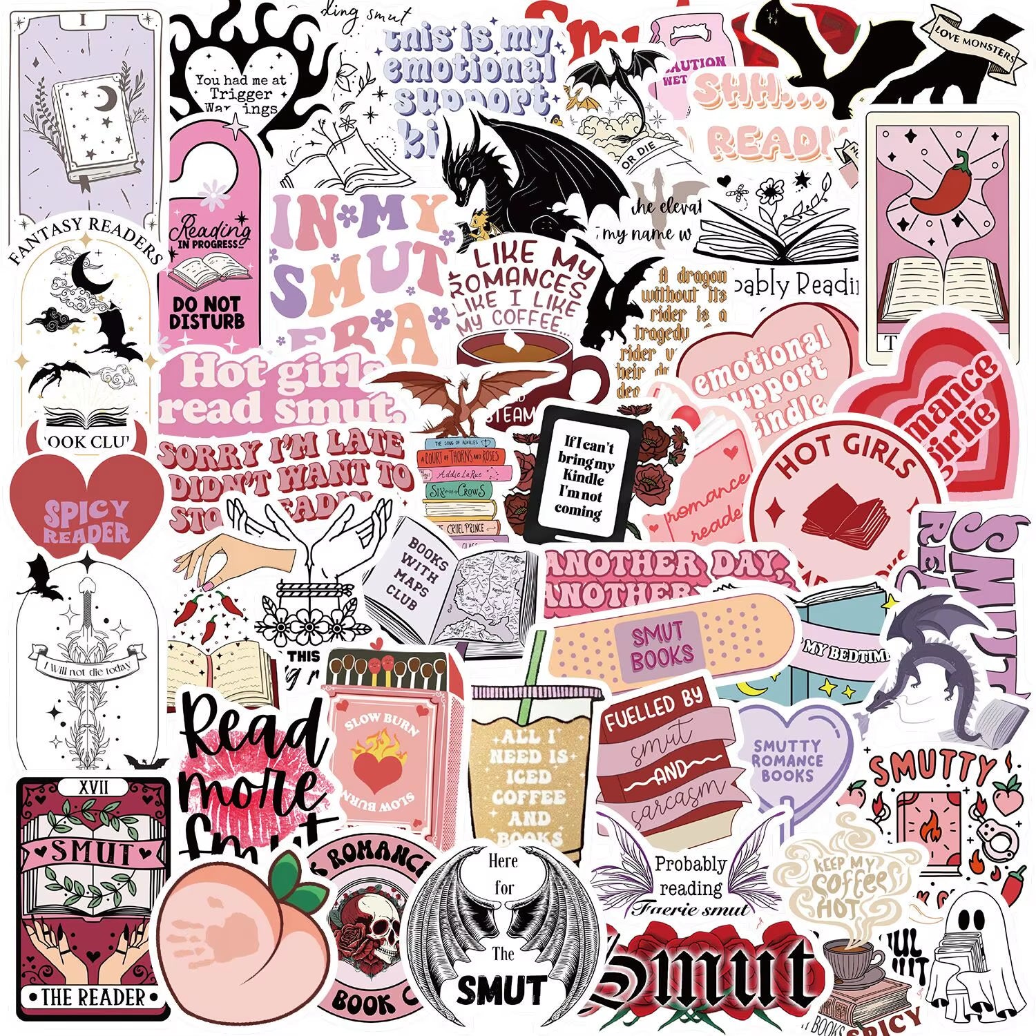 10/50/100Pcs Mix Smut Dark Romance Bookish Reading Stickers