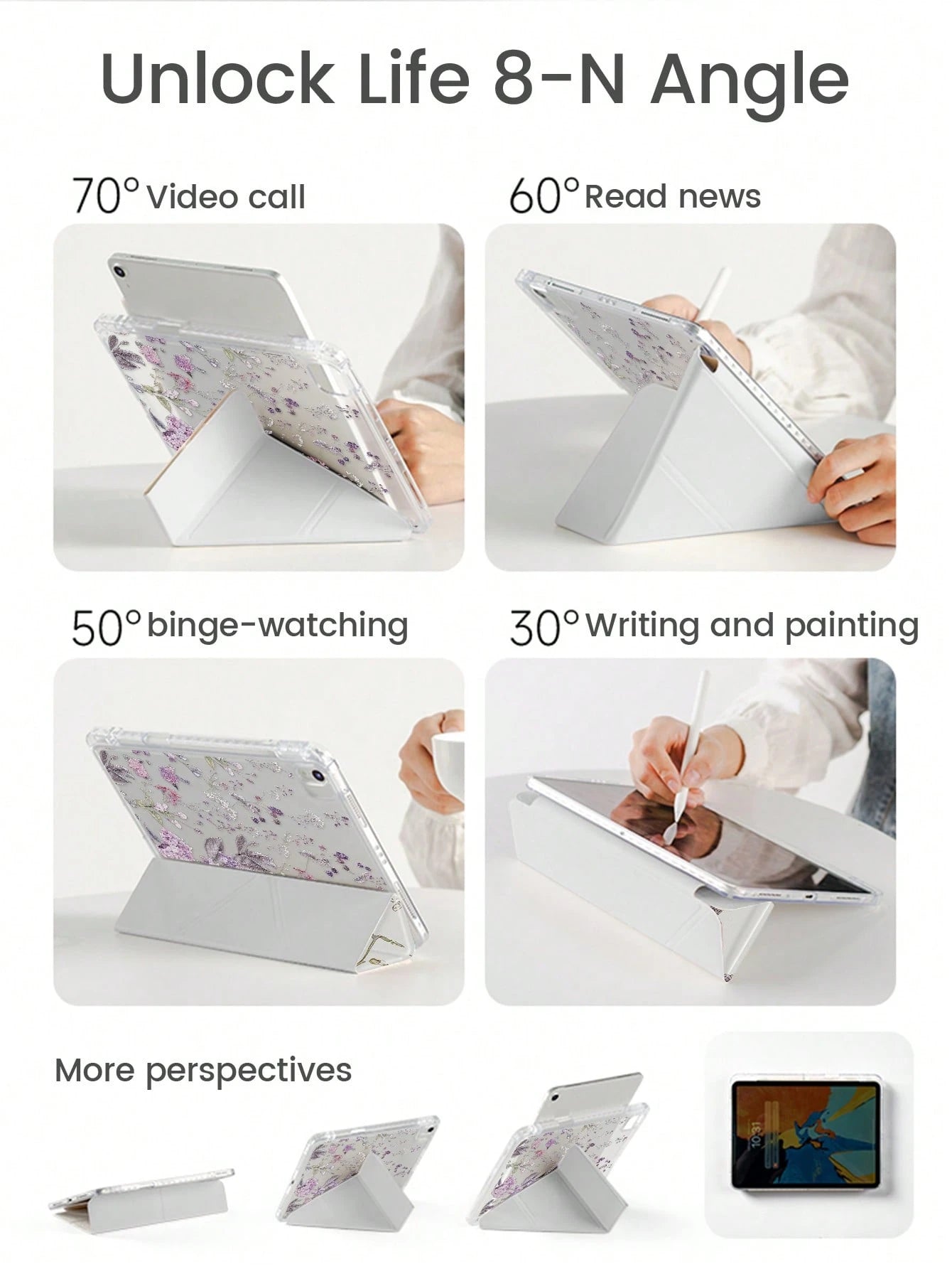 Adorable Purple Grass Flower Acrylic Case for iPad 7th, 8th & 10th Gen - Shockproof, Built-In Pen Slot, Multi-Stand & Sleep/Wake Function - Perfect Halloween & New Year Gift!