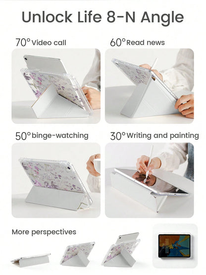 Adorable Purple Grass Flower Acrylic Case for iPad 7th, 8th & 10th Gen - Shockproof, Built-In Pen Slot, Multi-Stand & Sleep/Wake Function - Perfect Halloween & New Year Gift!