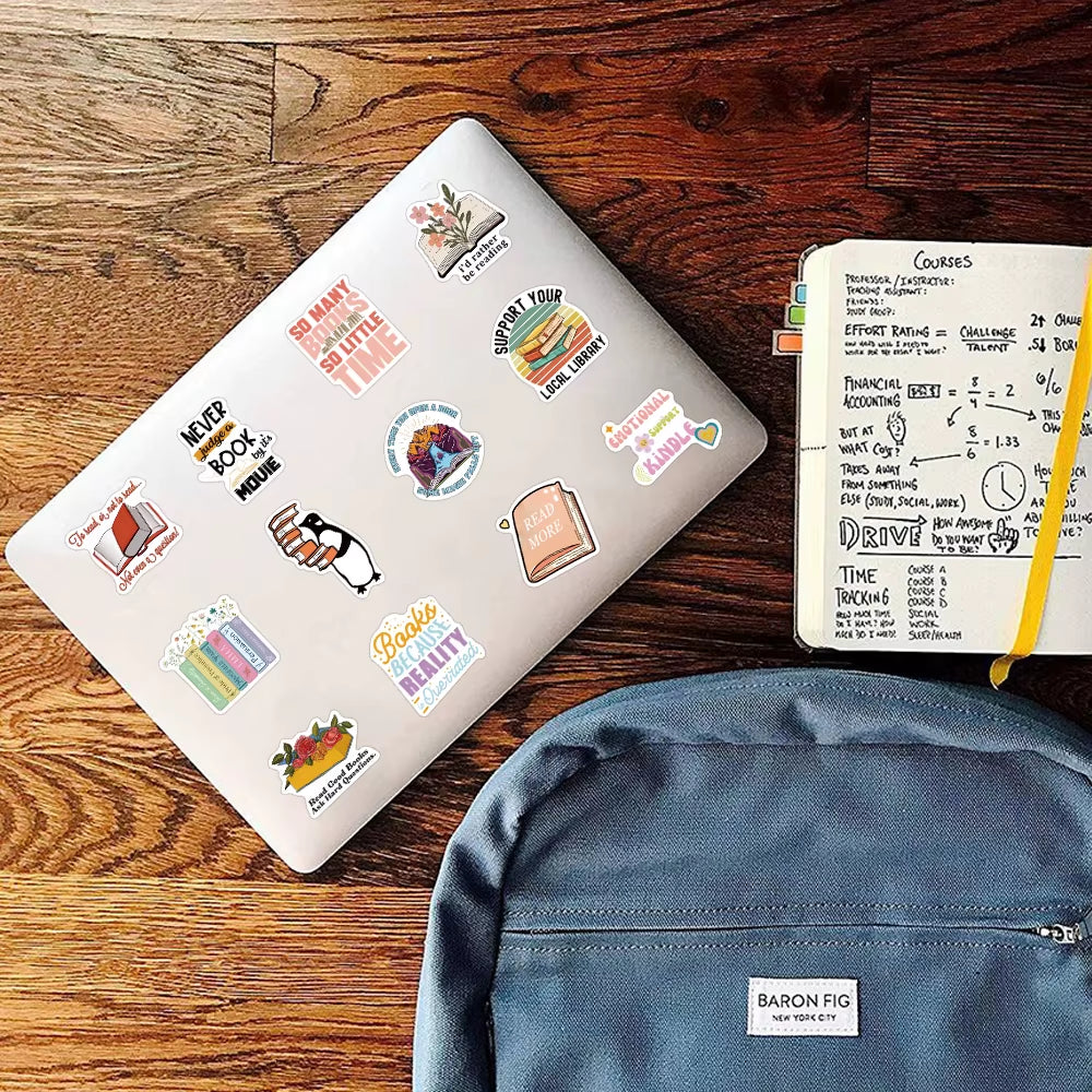 50PCS Stickers for E-Reader Laptop- Book Bicycle Guitar Skateboard theme